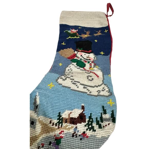 Big Arrow Co Needlepoint Christmas Stocking SNOWMAN 19" Santa Sleigh Reindeer - Picture 5 of 12